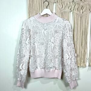 rtr Badgley Mischka Pullover Embroidered Sweater Size Small Off-White/Pink